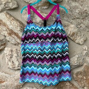 Women’s Plus Tankini Top - Zig-Zag Multi-Colored Print - Size 3XL